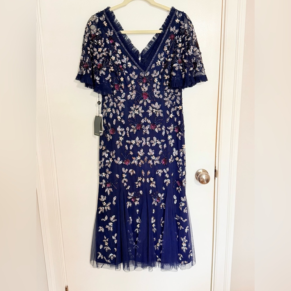 NWT Adrianna Papell Navy Beaded Dress Size 6